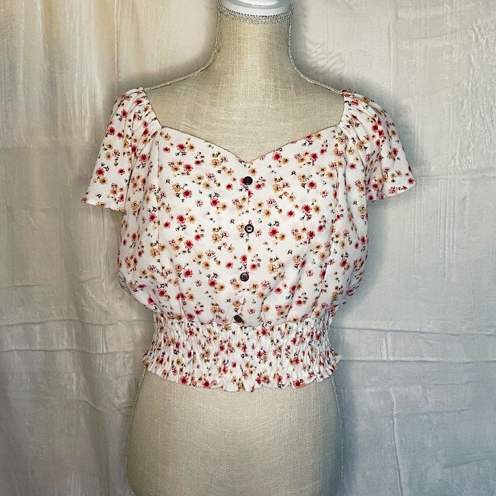 Monteau Floral Print Crop Top Shirt Size XL